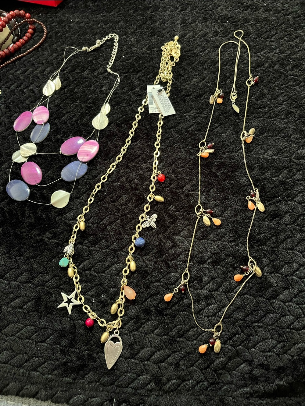 Gold-Tone Multi-Charm Necklace with Orange and Red Beads